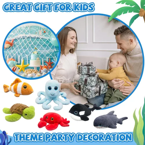 Vista 7 de 6 animales de peluche de animales marinos pequeños a granel, animales marinos, peluches suaves de animales marinos, lindos peluches de tortuga