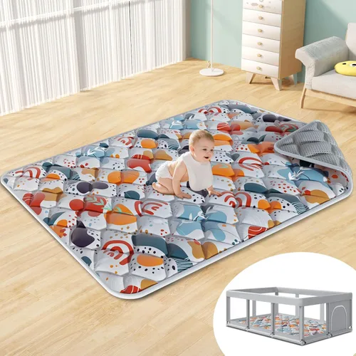 Vista 3 de Fshibila Alfombra de juego para bebés de 74 x 50 pulgadas para corral, tapete de juego para bebé para piso, tapete de juego grueso y ultra suave