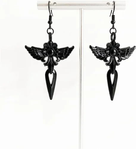 Vista 7 de Aretes colgantes de cruz negra con diseño de punk gótico único para mujeres y hombres, regalo de joyería de Halloween