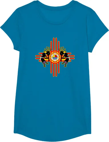 Vista 73 de Native American Kokopelli Kachina Zia Symbol 2 - Camiseta divertida para fanáticos, Negro