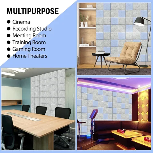 Vista 7 de SHJADE 12 piezas de paneles acústicos cuadrados autoadhesivos, panel acústico de alta densidad de 12 x 12 x 0.4 pulgadas, elegante acolchado Blanco