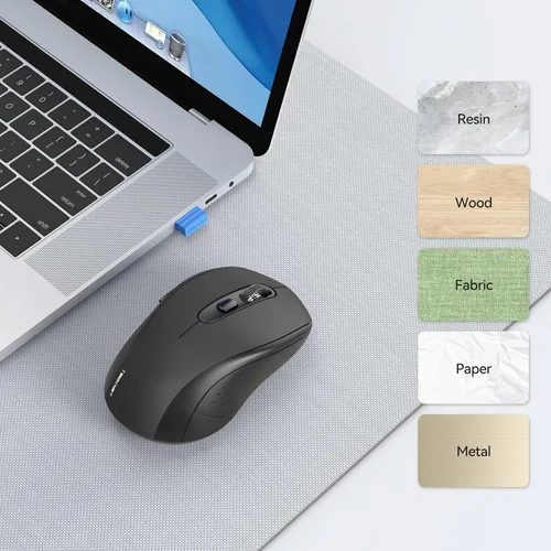 Vista 7 de TECKNET Ratón Bluetooth, 2-en-1 (BT 5.0/3.0+2.4Ghz) Ratones inalámbricos 4000DPI con conexión USB disponibles para ordenador portátil, ratón Negro
