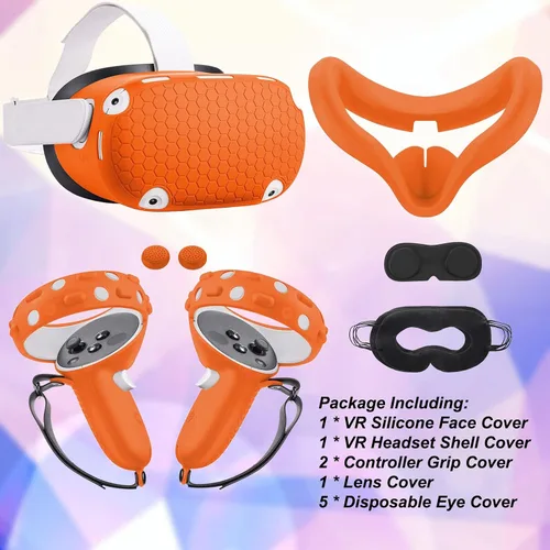 Vista 4 de Accessories Compatible with Oculus Quest 2 Silicone Touch Controller Grip Cover, Face Cover, Headset Shell Cover, Protective Lens Case, Disposable