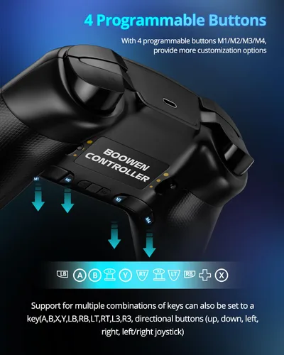 Vista 5 de Multi-Platform Wireless Controller, PC Gaming Controller with 2.4G Adpater/Hall Joysticks/Hall Triggers/1200 mAh Battery/4 Programmable Buttons/RGB