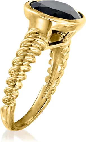Vista 3 de Ross-Simons Anillo de ónix negro en oro de 18 quilates sobre plata esterlina