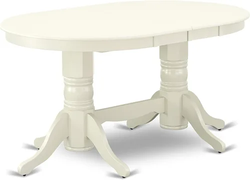 Vista 3 de East West Furniture VABO7-LWH-W - Juego de comedor de 7 piezas compuesto por una mesa de comedor ovalada con hojas de mariposa y 6 sillas de asiento