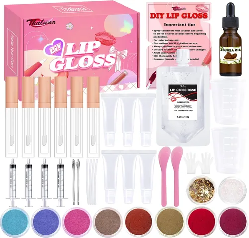 Vista 2 de Thaluna Kit de fabricación de brillo de labios, divertido kit de brillo de labios para hacer tu propio brillo de labios para niñas, mujeres