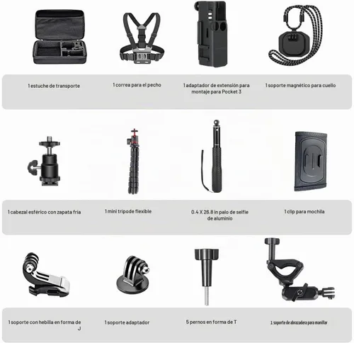 Vista 7 de NEEWER Basics Kit de Accesorios 16 en 1 Compatible con DJI OSMO Pocket 3, Mini Trípode, Varilla Selfie, Correa de Pecho, Montura Magnética