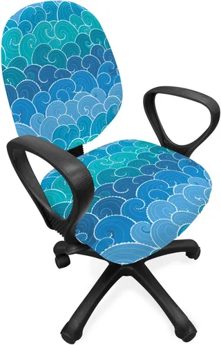 Vista 37 de Lunarable Funda para silla de oficina tribal, diseño azteca, nativo americano, geométrico, simbolismo étnico con espirales de triángulos, elástico
