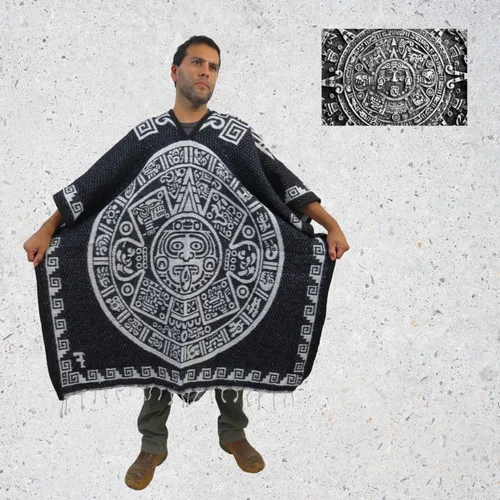 Vista 6 de Poncho mexicano azteca para hombres y mujeres Manta reversible Cobija para fiestas, exteriores, senderismo y campamento