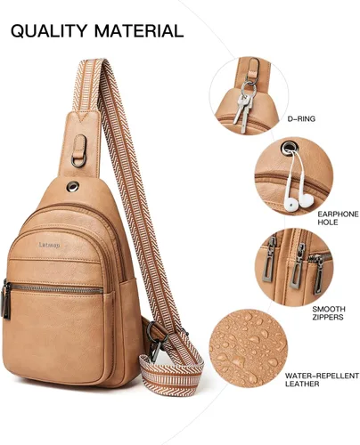 Vista 5 de LATMAP Bolso bandolera para mujeres y hombres, mochila pequeña de cuero, riñonera cruzada para el pecho, bolso impermeable para mujeres