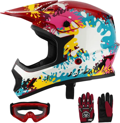 Vista 21 de SLMOTO - Casco DOT para niños y jóvenes de motocross, casco de motocicleta de calle, casco de bicicleta de tierra, motocross, ATV, casco con diseño