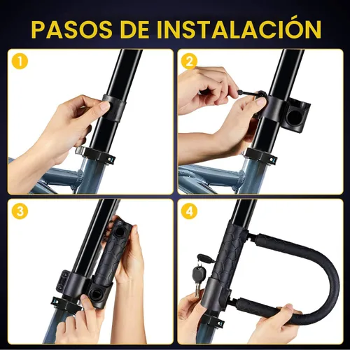 Vista 7 de Candado de bicicleta resistente antirrobo, cerradura en U para bicicleta con llave con cable de seguridad de 4 pies y soporte de montaje