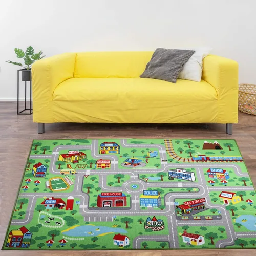 Vista 8 de Yincimar Alfombra de juego para niños para sala de juegos, 5.2 x 3.3 pies, mapa de ruta de la ciudad, alfombra de juego para automóvil, alfombra