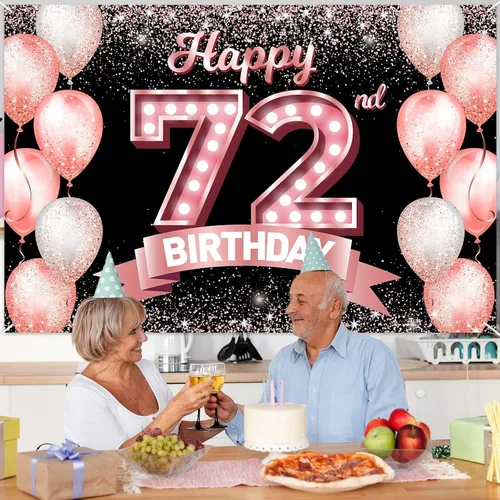 Vista 247 de Cartel de feliz cumpleaños décimo oro rosa, telón de fondo, saludos a 10 años, globos de confeti, decoración temática para niñas de 10 años