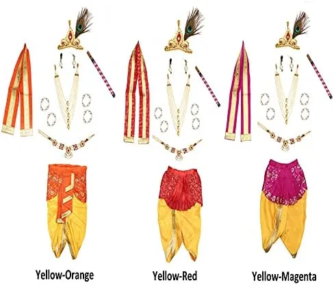 Vista 5 de Raj Fancy Dresses Vestido Shri Krishna para bebés, niño y niña, vestido Janmashtmi con Dhoti Dupatta, vestido Kanha, para 3 meses a 8 años