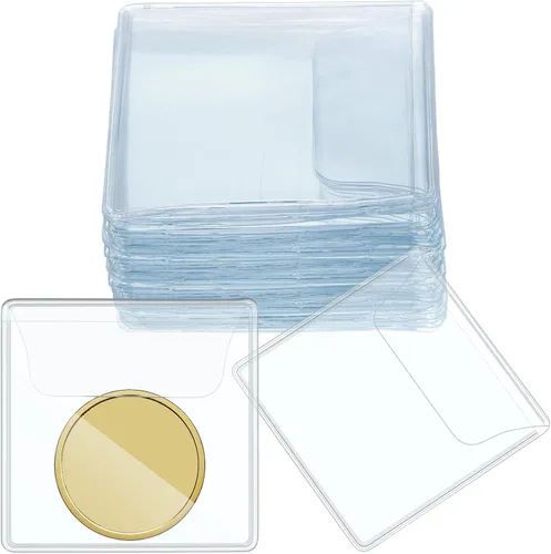 Vista 7 de Fainne 50 piezas de fundas de monedas de bolsillo individual, fundas de plástico transparentes para coleccionistas, soporte pequeño de monedas