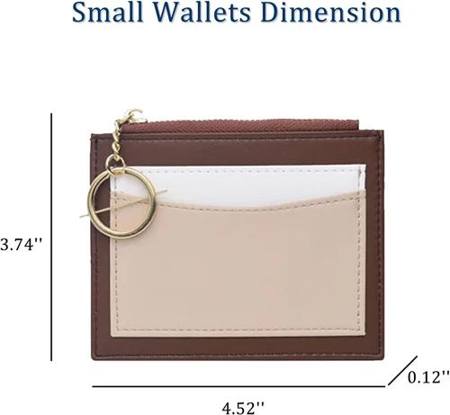 Vista 4 de MaziZhang Tarjetero de crédito para mujer, cartera delgada con llavero, monedero pequeño minimalista para el día de la madre, Marrón, Minimalista