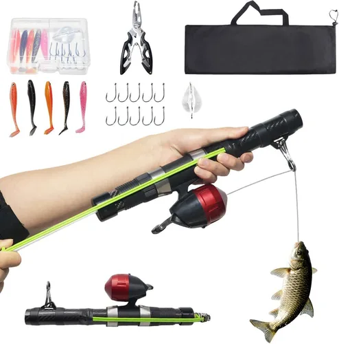 Vista 10 de SUFFUSE Caña de catapulta de pesca, cañas de pesca portátiles de fibra de carbono y carretes combo para proyectar señuelos, equipo de pesca compacto