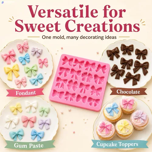 Vista 7 de 2 Pcs Bow Fondant Mold Bowknot Silicone Molds for Cake Decorating Baking