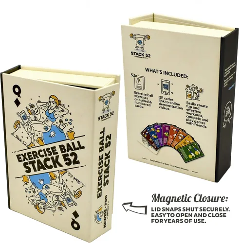 Vista 3 de Stack 52 - Tarjetas de ejercicio, diseño de bola Juego de cartas de entrenamiento con bola suiza. Instrucciones de vídeo incluidas. Programa