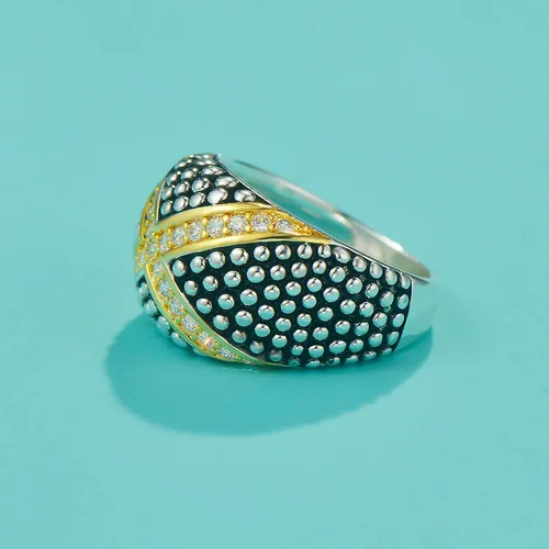 Vista 3 de UNY JEWEL Anillo de dos tonos con circonitas cúbicas pavé pavé puntos X Bar diseño único con piedras brillantes perfecto para la moda de las mujeres