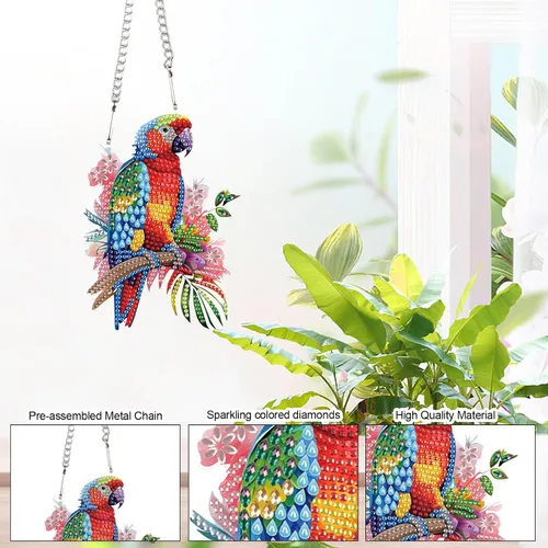 Vista 6 de AiYuanzsh Animal Parrot DIY Kits de Pintura de Arte de Diamante de Acrílico Colgante Pendientes de Arte de Diamante de Rinstone Especialmente