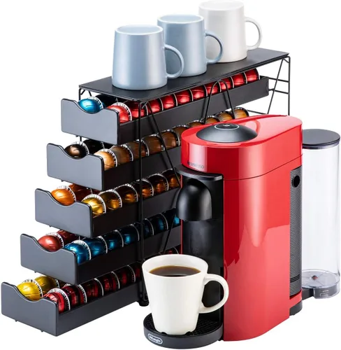Vista 11 de FlagShip Nespresso Vertuo - Soporte para cápsulas de 60 cápsulas grandes, capacidad de 3 niveles Vertical Design Saves Counter Space Black Sturdy