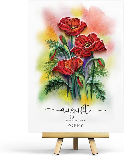 Vista 7 de Tarjeta de Flor de Nacimiento, Tarjeta Floral de Quilling Hecha a Mano para Cumpleaños, Aniversario, Flor de Mes de Nacimiento para Mamá, Mujeres