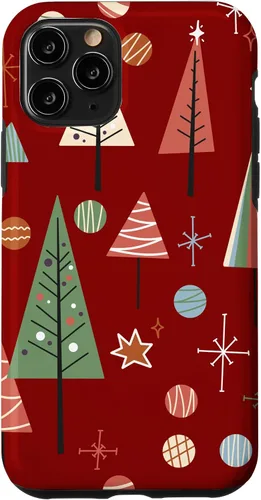 Vista 10 de Funda decorativa para iPhone 14 Retro de mediados de siglo para árbol de Navidad