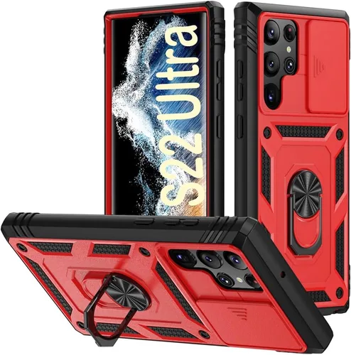 Vista 153 de PASNEW Funda militar para iPhone 13 Pro Max, cubierta de cámara deslizante y soporte de anillo de metal de 360°, carcasa rígida multicapa resistente
