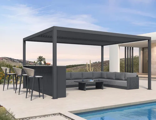 Vista 18 de PURPLE LEAF - Pérgola con listones de 10 x 12 pies, sistema de drenaje 94AS para patio, color gris Premium All-Aluminum Rustproof Build, Modern