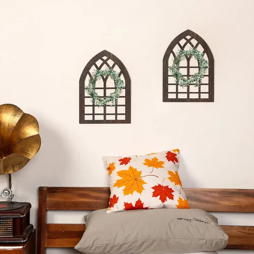 Vista 5 de Yulejo 2 marcos rústicos de ventana para decoración de pared, decoración de pared de granja de madera de 15.6 x 11 pulgadas, ventana de catedral