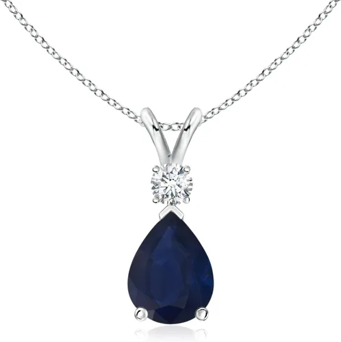 Vista 78 de Angara Colgante de lágrima de zafiro azul natural con diamante en plata/oro macizo de 14 quilates/platino Cumpleaños, compromiso, aniversario