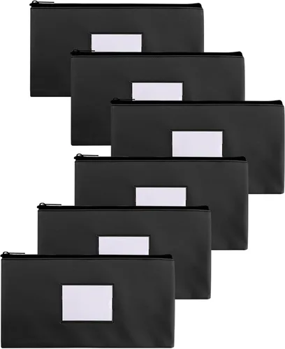 Vista 9 de Bolsas de dinero negras con cremallera para dinero en efectivo, 11.25 x 6.25 pulgadas, paquete de 3, bolsas de depósito bancario, bolsas de dinero