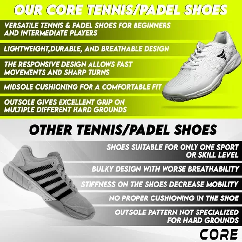 Vista 6 de Core Tenis de tenispádel Zapatos de tenis transpirables Suela antideslizante y sensible para mujeres y hombres Excelente agarre en terrenos
