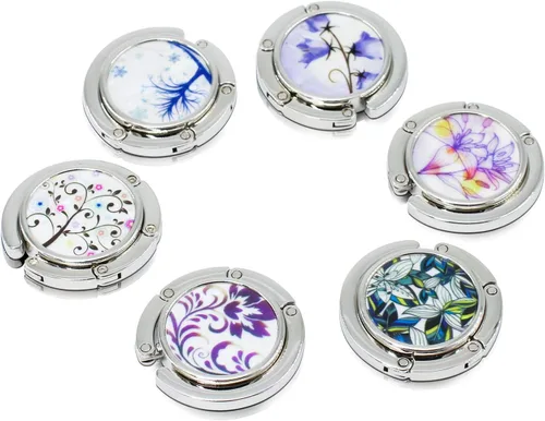 Vista 5 de Juego de 6 ganchos plegables para mujer, con patrón mixto, gancho para colgar en el bolso