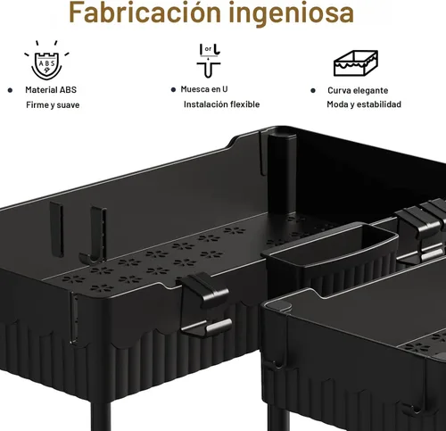 Vista 5 de Sevenblue - Juego de 2 organizadores bajo el fregadero, organizador bajo el gabinete del baño con taza colgante con ganchos, estante de Negro