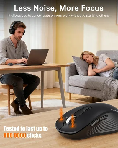 Vista 5 de TECKNET Ratón Bluetooth inalámbrico de 3 dispositivos con rueda de Negro carbón