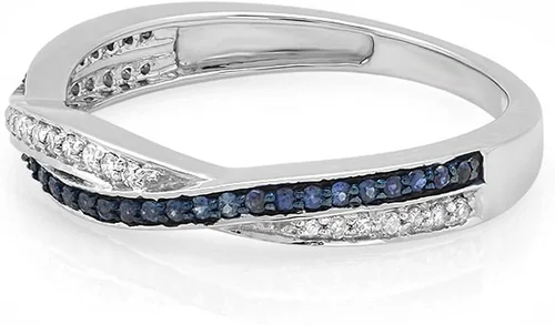 Vista 2 de Dazzlingrock Collection Anillo de boda apilable de oro de 18 quilates con diamante blanco redondo y zafiro azul para mujer