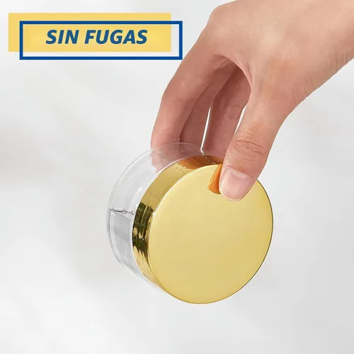 Vista 4 de Paquete de 48 tarros de plástico transparente de 4 onzas con tapas a prueba Transparente con tapas doradas