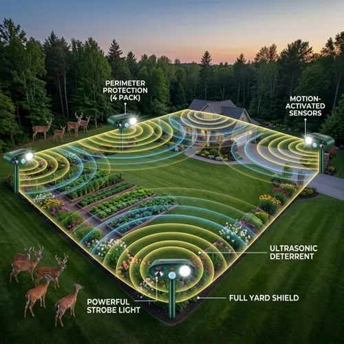 Vista 5 de Sonic Fortress Pro - Dispositivos repelentes de ciervos con carga USB, repelente solar ultrasónico de animales con sensor de movimiento y luz