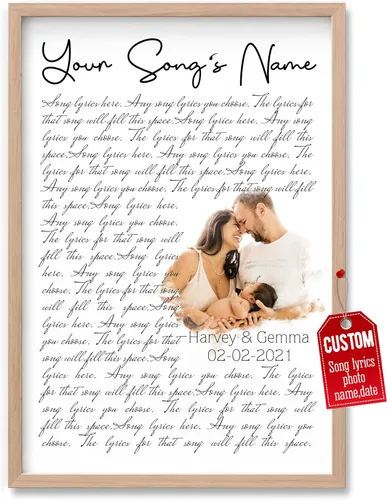 Vista 14 de H-DEWALL póster personalizable con letra de tu canción favorita y foto, lienzo inspirador con marco, arte de pared, regalo romántico para mujer