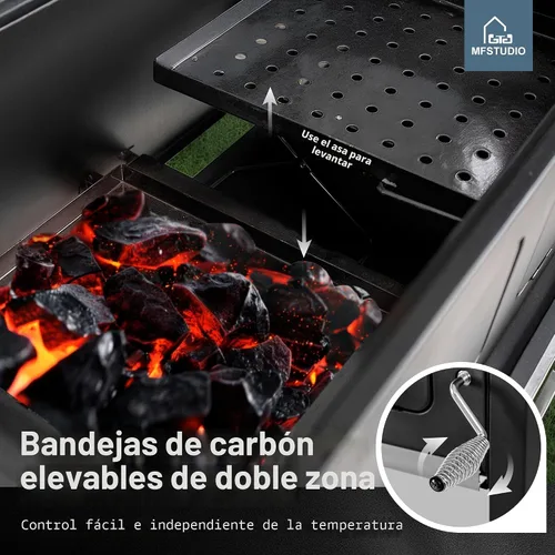 Vista 3 de MFSTUDIO Parrilla de carbón para barbacoa multifuncional extra grande de 49 pulgadas con control de temperatura, mesa auxiliar y bandeja de cenizas