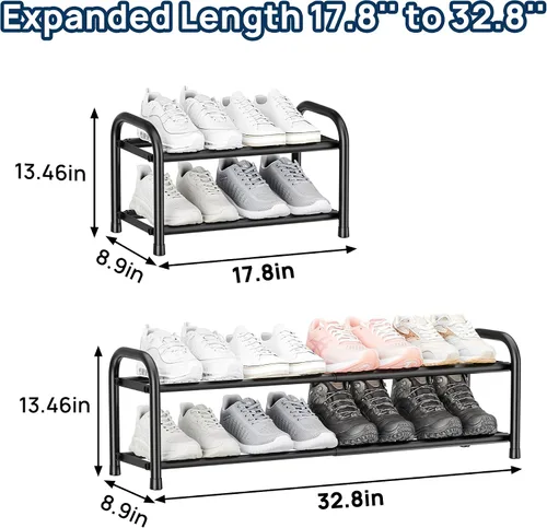 Vista 2 de ENJOYBASICS Zapatero ampliable, estante de zapatos ajustable de 2 niveles para clóset, zapatero de metal negro independiente para guardar zapatos