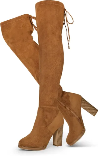 Vista 6 de Vepose Botas de gamuza con tacón grueso 996 para mujer, con plataforma y tacón grueso de 3.9 pulgadas