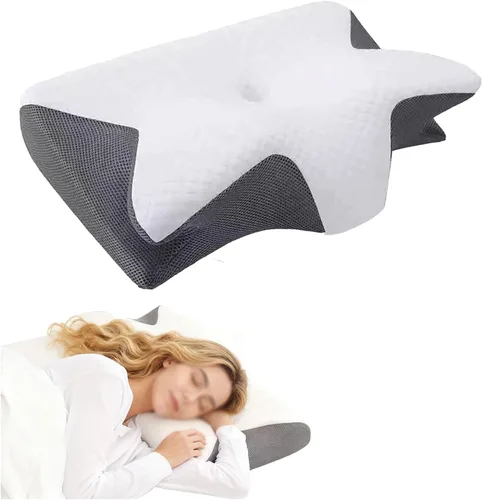 Vista 8 de Almohadas ergonómicas para el dolor de cuello y hombros, almohada de espuma viscoelástica, almohadas ortopédicas para dormir de lado, almohada Azul