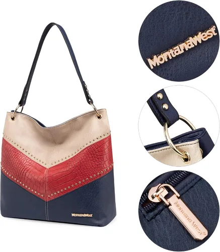 Vista 3 de Montana West Bolso Hobo para mujer con asa superior y bolsillos con cremallera