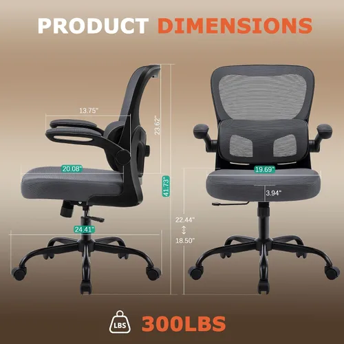 Vista 3 de Silla de oficina ergonómica, cómoda silla de escritorio con soporte lumbar ajustable, silla de computadora de malla con ruedas, reposabrazos
