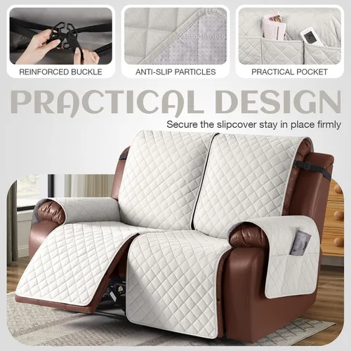 Vista 4 de KinCam Funda impermeable para sofá biplaza reclinable, funda antideslizante para sofá reclinable de 2 asientos, funda de sofá reclinable, protector